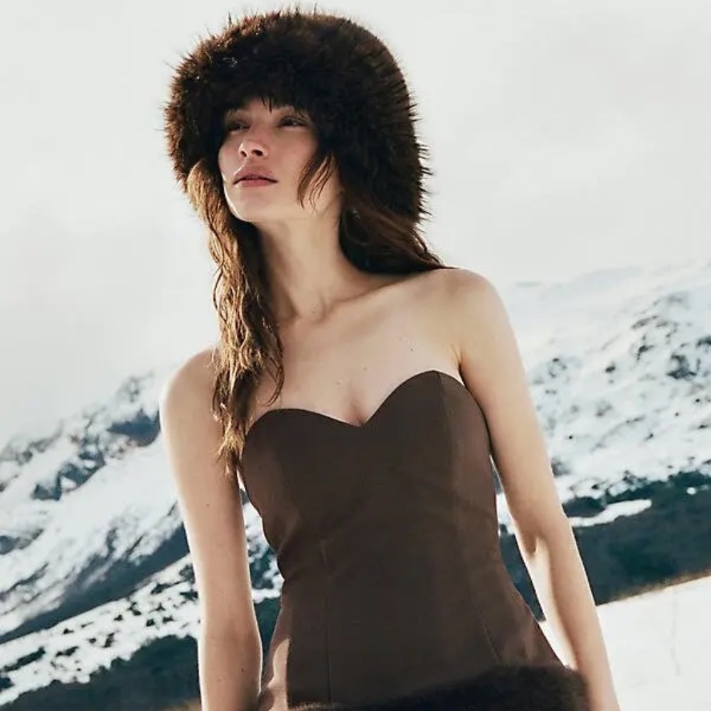 Anthropologie Maeve Faux Fur Bucket Hat - NWT - ESPRESSO BROWN REVERSIBLE